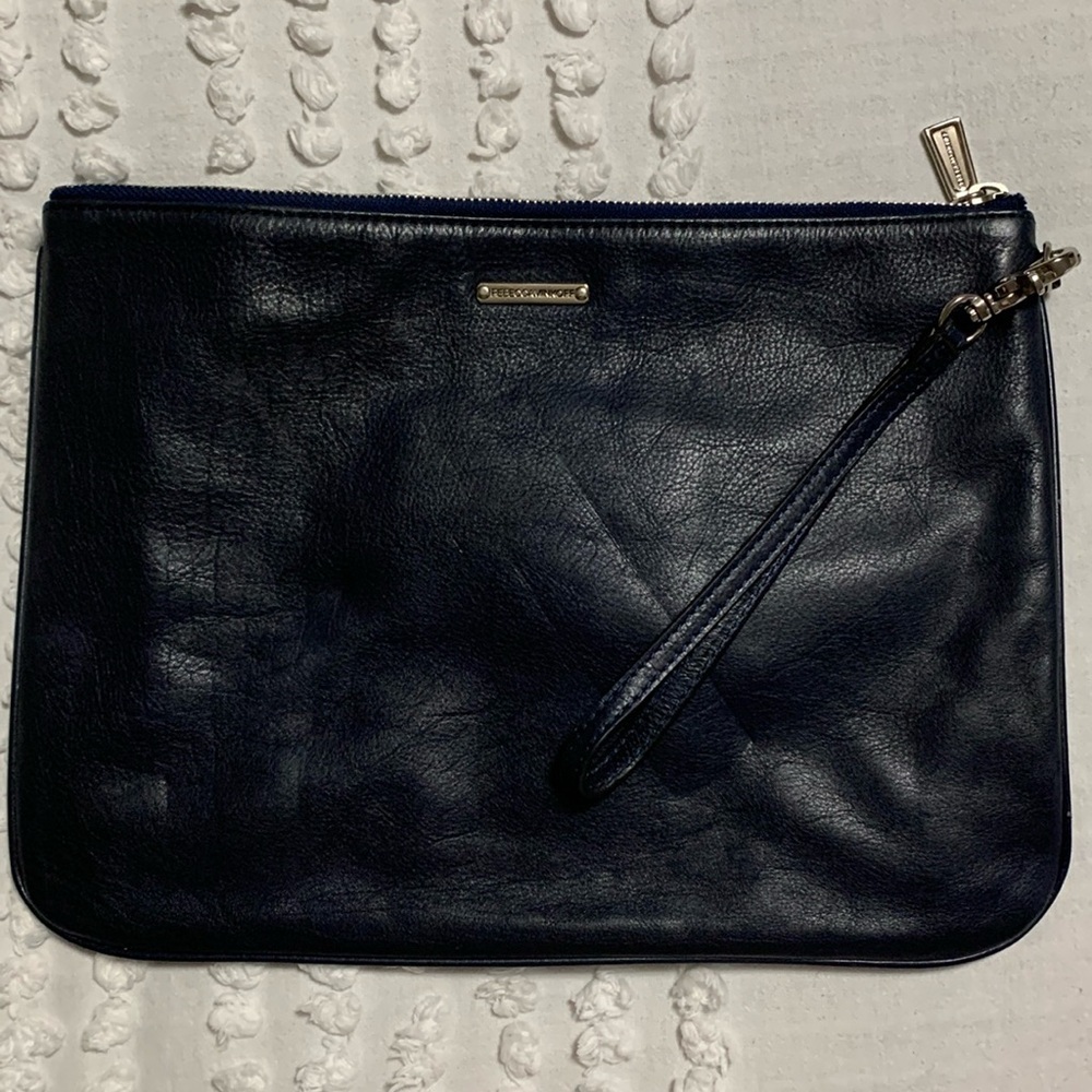 REBECCA MINKOFF Women’s The Essentials Navy Blue Wristlet/Make-Up Bag